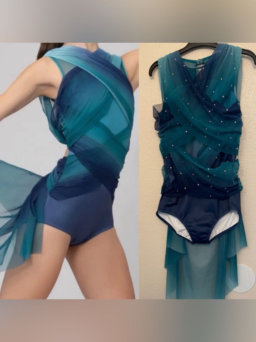 Weissman solo dance custom stoned costume blue ombre Night Changes 14892 XSA adu